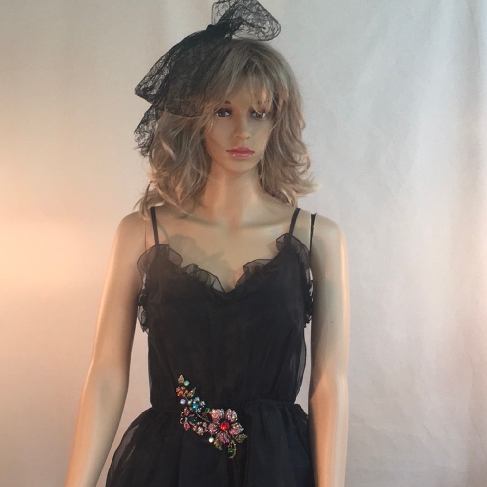 VINTAGE Black sleeveless midi cocktail dress petite feminine retro Evening wear - Picture 10 of 10